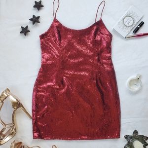 PRETTYLITTLETHING Red Sequins Sexy Mini Dress,s:8